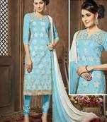 Light-Blue Embroidered Faux Cotton Salwar