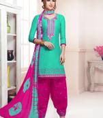 Green Embroidered Faux Cotton Salwar