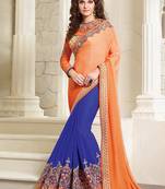 Orange embroidered georgette saree with blouse