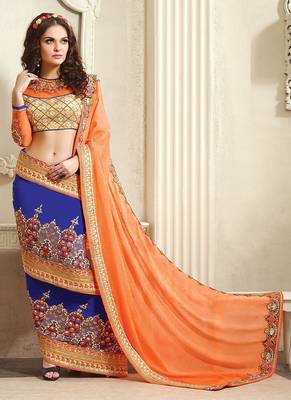 Orange embroidered georgette saree with blouse 2