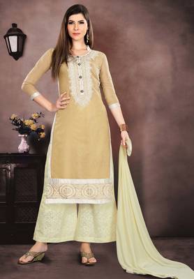 Beige Embroidered Chanderi Salwar 1