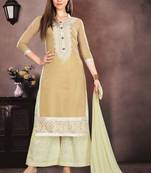 Beige Embroidered Chanderi Salwar
