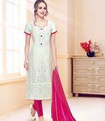 White Embroidered Faux Cotton Salwar
