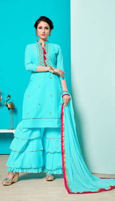 Light-Blue Embroidered Faux Cotton Salwar 1