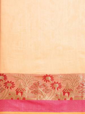 Kimisha Women's Cream Jacquard Cotton Silk Saree With Designer Pallu 3