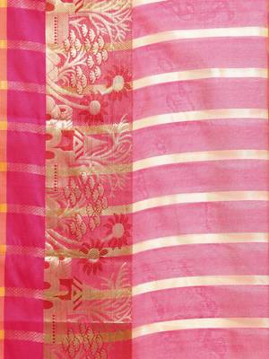 Kimisha Women's Cream Jacquard Cotton Silk Saree With Designer Pallu 4