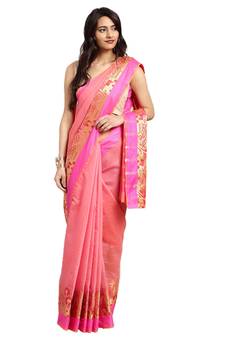 Kimisha Women's Light Pink Jacquard Cotton Silk Saree With Designer Pallu