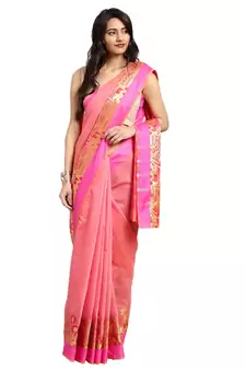 Kimisha Women's Light Pink Jacquard Cotton Silk Saree With Designer Pallu
