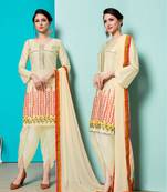 Beige Embroidered Faux Cotton Salwar