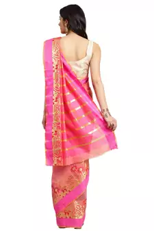 Kimisha Women's Light Pink Jacquard Cotton silk blend Saree With Designer Pallu