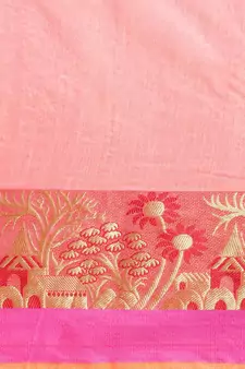 Kimisha Women's Light Pink Jacquard Cotton silk blend Saree With Designer Pallu