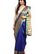 Kimisha Women's Blue Jacquard Cotton Silk Saree With Designer Pallu