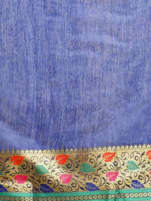 Kimisha Women's Blue Jacquard Cotton Silk Saree With Designer Pallu 3