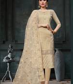 Beige Embroidered Faux Cotton Salwar