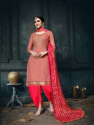 Peach Embroidered Faux Cotton Salwar 1