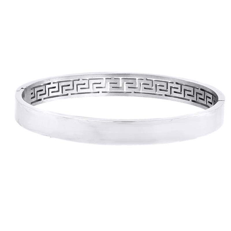 Daily Wear Italian Platinum Silver 316L Surgical Stainless Steel Openable Oval Bangle Bracelet for Men Boys