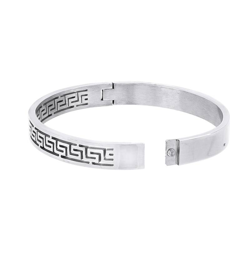 Daily Wear Italian Platinum Silver 316L Surgical Stainless Steel Openable Oval Bangle Bracelet for Men Boys