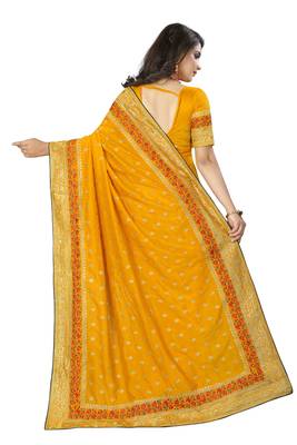Yellow embroidered banarasi silk saree with blouse 2