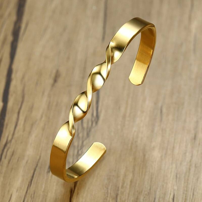 Daily Wear Slim 18K Gold Plated 316L Surgical Stainless Steel Open Free Size Cuff Kada Bangle Bracelet for Men Boys