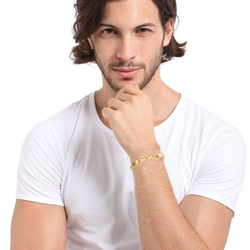 Daily Wear Slim 18K Gold Plated 316L Surgical Stainless Steel Open Free Size Cuff Kada Bangle Bracelet for Men Boys