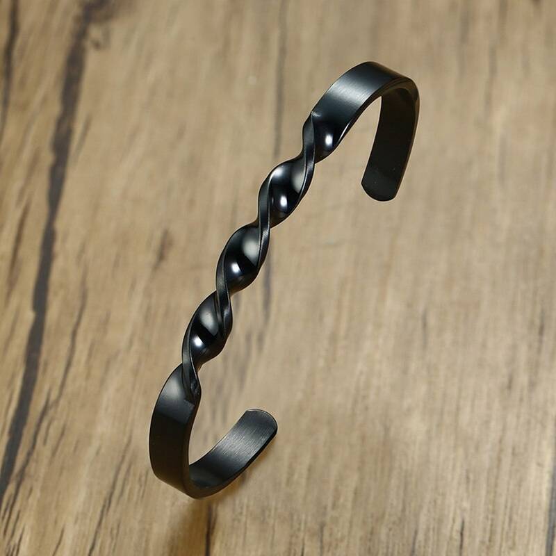 Daily Wear Slim Black 316L Surgical Stainless Steel Open Free Size Cuff Kada Bangle Bracelet for Men Boys