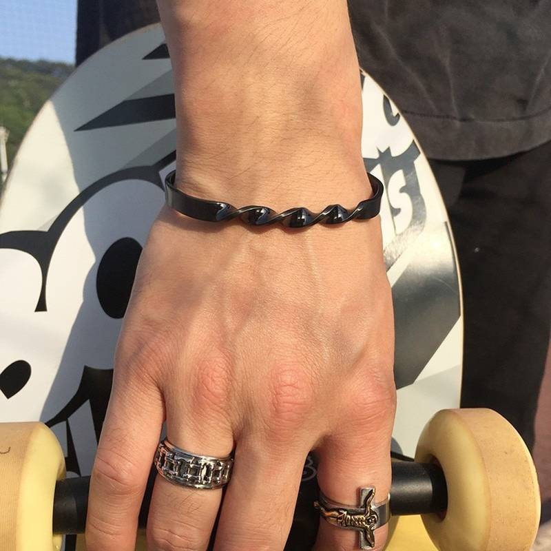 Daily Wear Slim Black 316L Surgical Stainless Steel Open Free Size Cuff Kada Bangle Bracelet for Men Boys