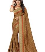 Mustard embroidered banarasi silk saree with blouse