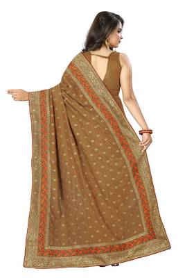 Mustard embroidered banarasi silk saree with blouse 2