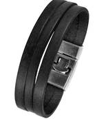 Triple Layer Black 100% Genuine Leather Wrist Band Strap Bracelet for Men Boys
