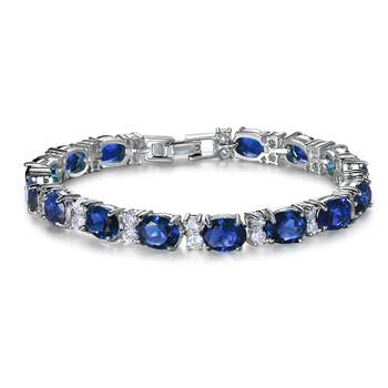Sapphire Blue Studed AAA Austrian Crystal Cubic Zirconia Tennis Bracelet for Girls Women 1