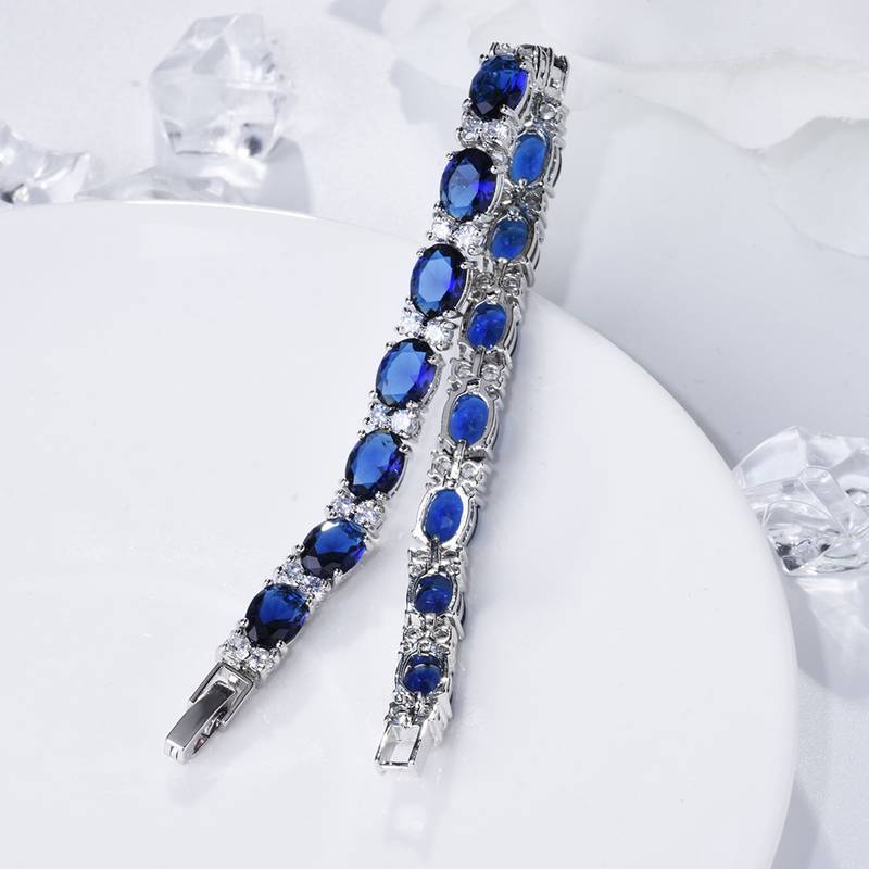 Sapphire Blue Studed AAA Austrian Crystal Cubic Zirconia Tennis Bracelet for Girls Women