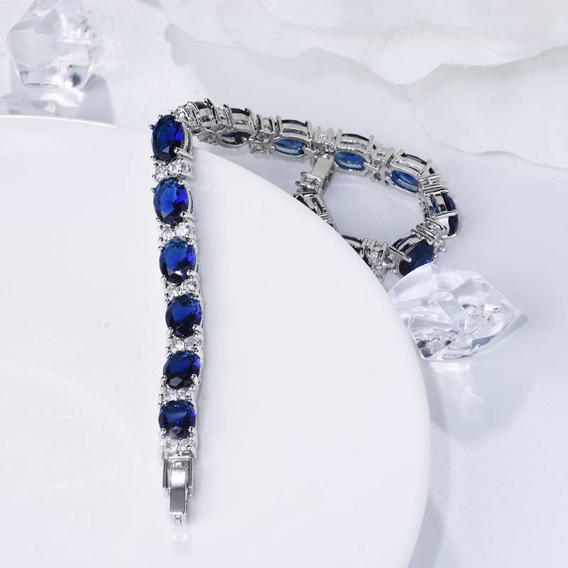 Sapphire Blue Studed AAA Austrian Crystal Cubic Zirconia Tennis Bracelet for Girls Women
