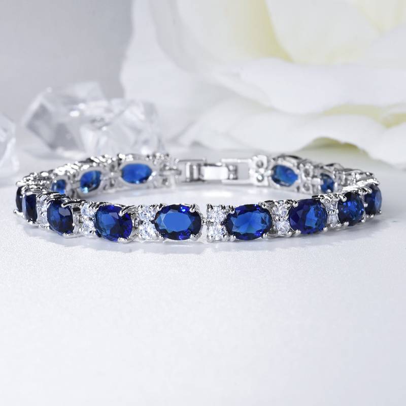 Sapphire Blue Studed AAA Austrian Crystal Cubic Zirconia Tennis Bracelet for Girls Women