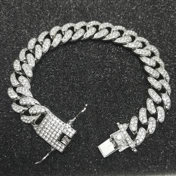 Curb Cuban Hip Hop Links Heavy Chunky Platinum Plated AAA Cubic Zirconia Fancy Lock Bracelet for Men Boys 2