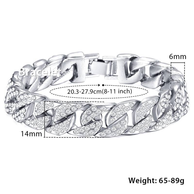 Curb Cuban Hip Hop Links Heavy Chunky Platinum Plated AAA Cubic Zirconia Bracelet for Men Boys