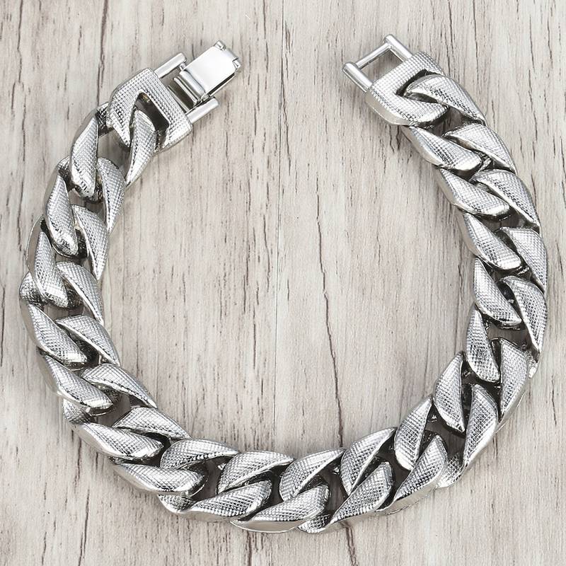 Curb Cuban Hip Hop Links Heavy Chunky Platinum Plated AAA Cubic Zirconia Bracelet for Men Boys