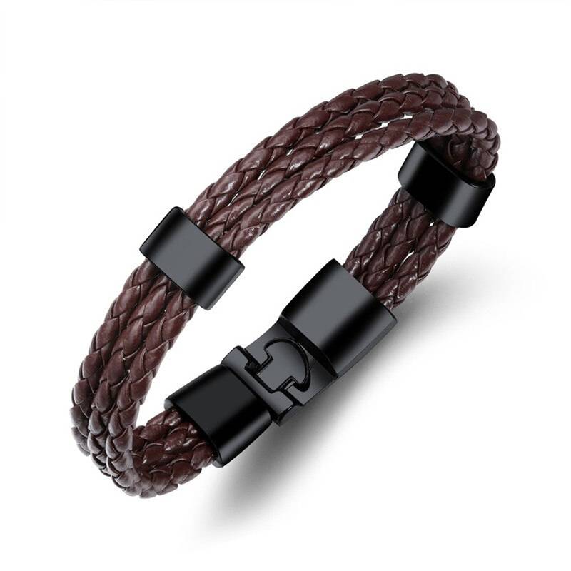 Biker Stylish Triple Layer Black Handcrafted Genuine Leather Wrist Band Wrap Bracelet for Boys Girls Men Women