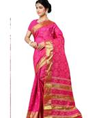 Pink woven banarasi saree with blouse