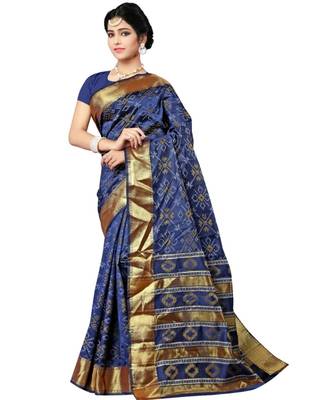Blue woven banarasi saree with blouse 1