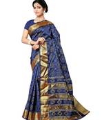Blue woven banarasi saree with blouse