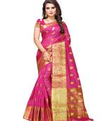 Pink woven cotton saree with blouse