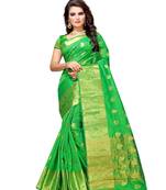 Green woven cotton saree with blouse