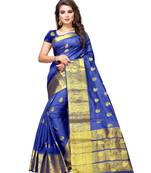Blue woven cotton saree with blouse
