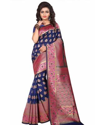 Blue woven banarasi saree with blouse 1