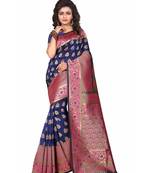 Blue woven banarasi saree with blouse
