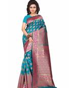 Blue woven banarasi saree with blouse