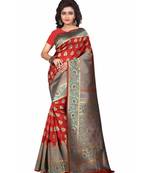 Red woven banarasi saree with blouse