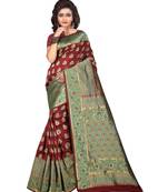 Maroon woven banarasi saree with blouse