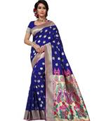 Blue woven banarasi saree with blouse