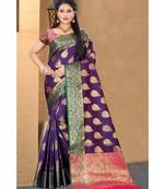 Purple woven Cotton saree with blouse